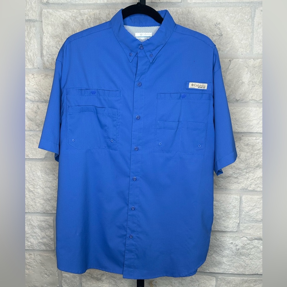Columbia PFG Short Sleeve Button Down Mens Size Medium Omni Shade and Wicking